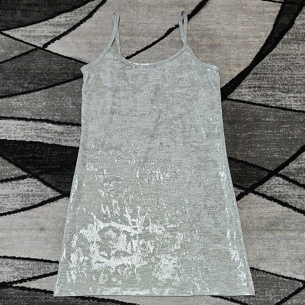 BKE GRAY SILVER SHINE FOIL TANK-TOP